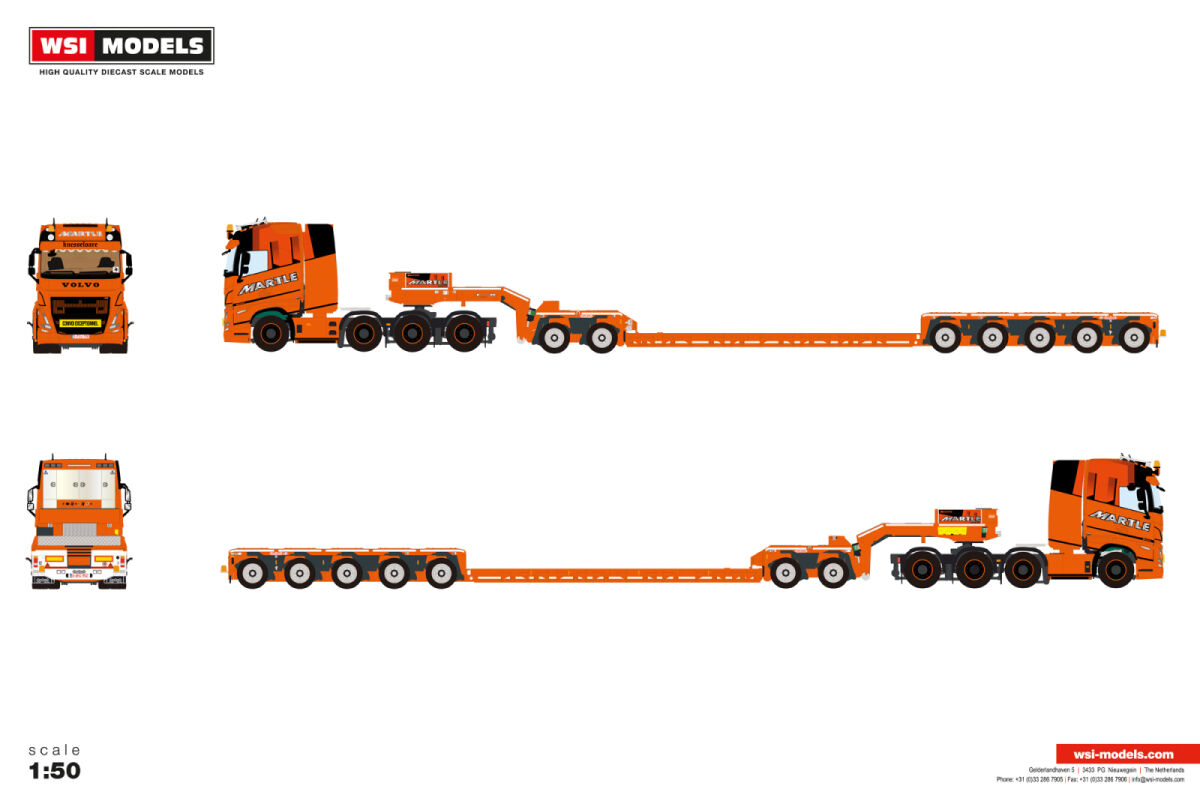 01-5052 - WSI - VOLVO FH 5 GLOBETROTTER XL Tieflader mit Dolly 2achs - 5 achs "Martle "BE